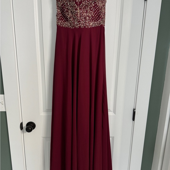 Lulu's Red and Gold Embellished Strapless Gown - Picture 2 of 5